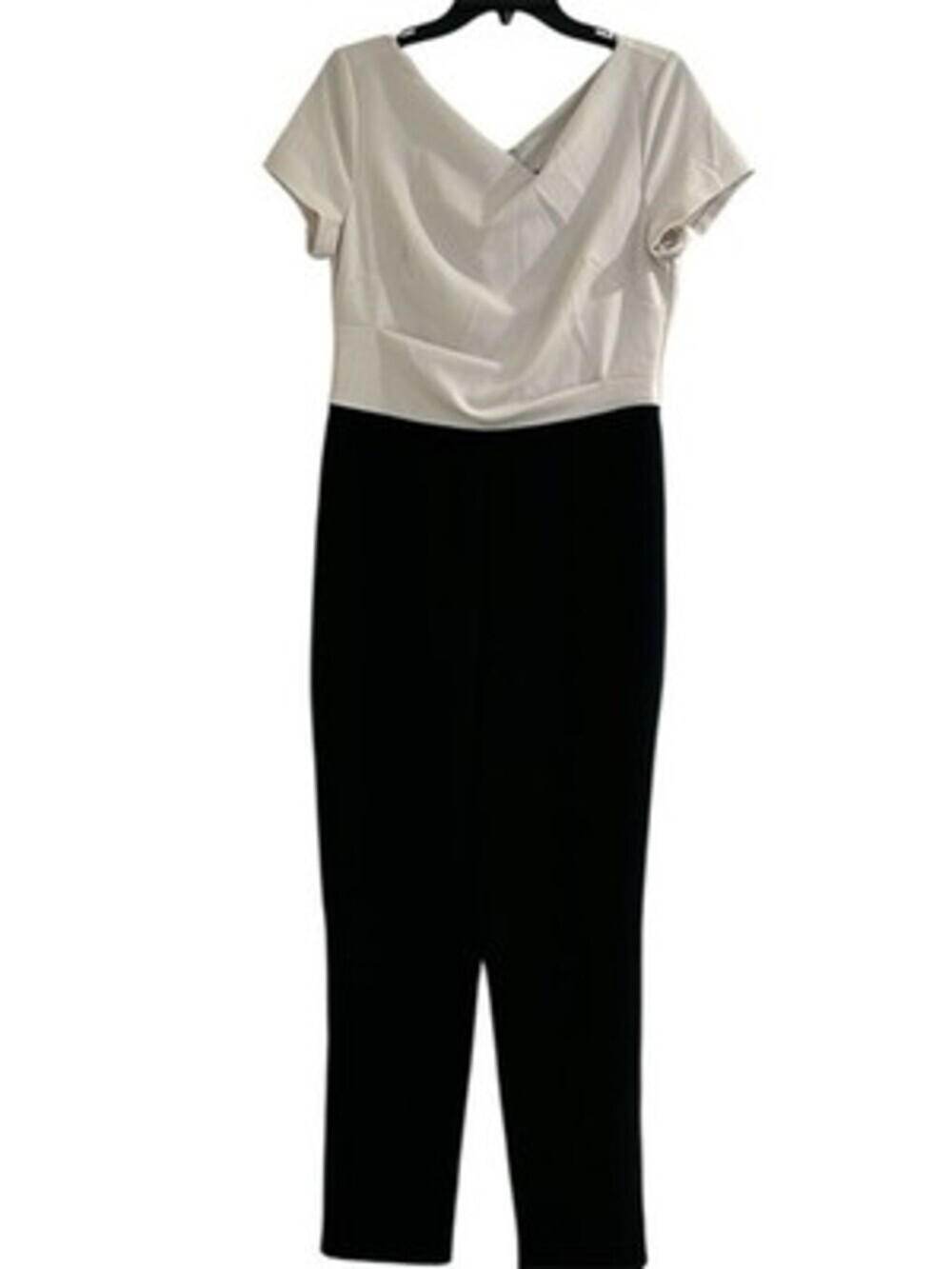 Adrianna Pappel Asymmetrical  Short Sleeve Jumpsuit In Ivory and Black Size 8